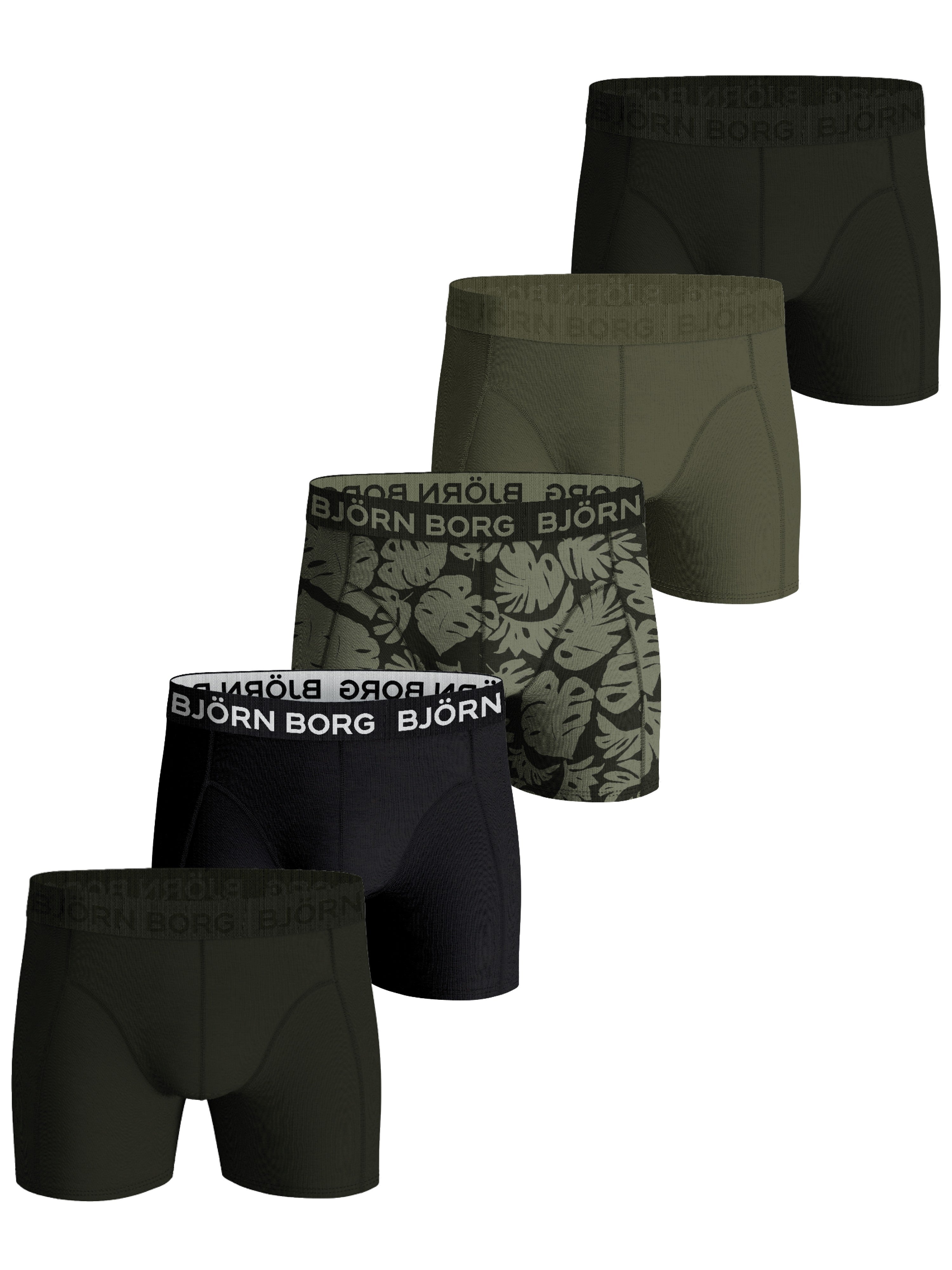 Björn Borg - 5 Pack Cotton Stretch Boxers - Greent/Olive/Black Print