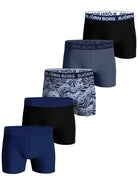 Björn Borg - 5 Pack Cotton Stretch Boxers - Blue/Black/Navy/Blue Print