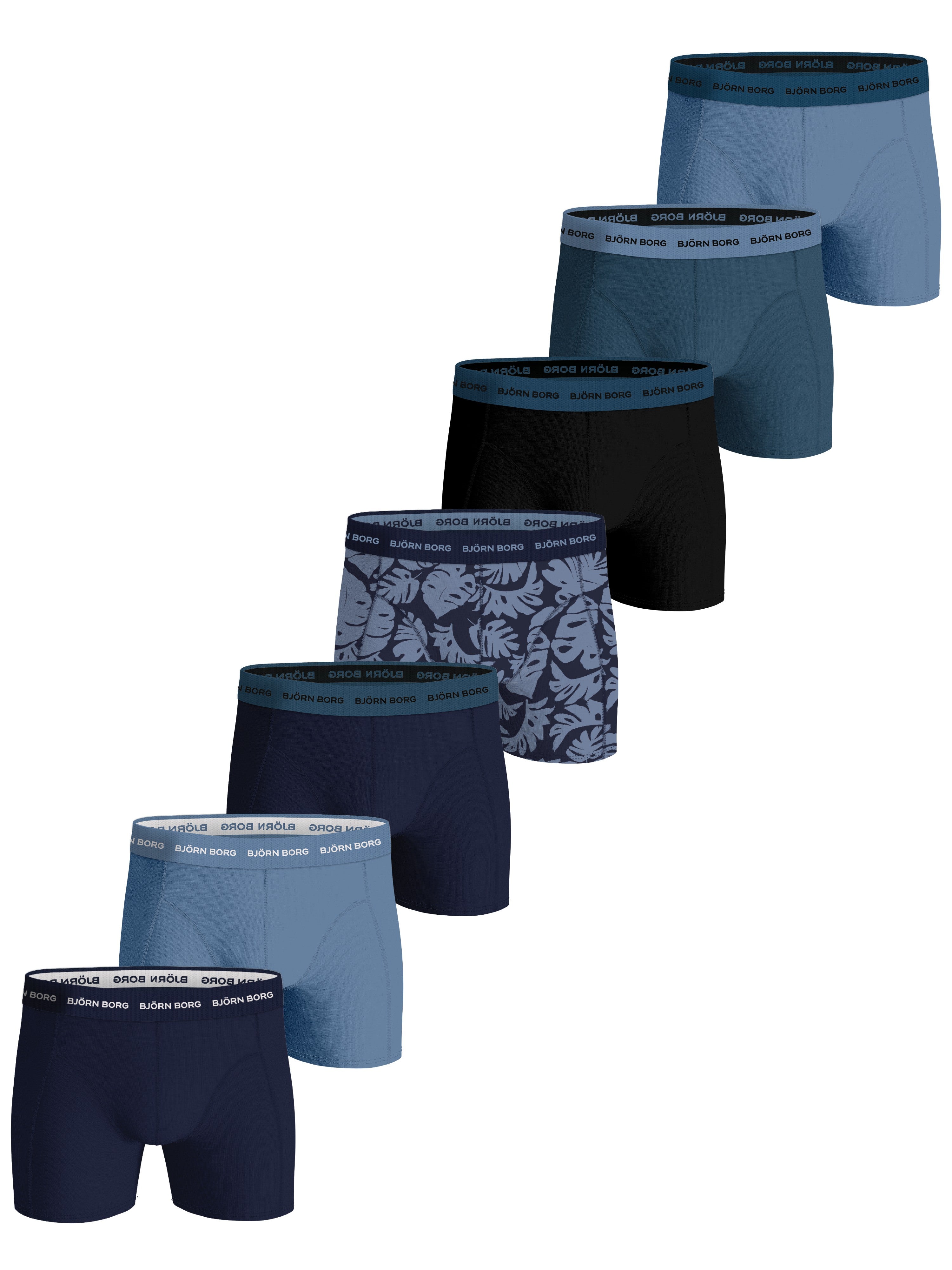 Björn Borg Cotton Stretch Boxer 7 Pack - Black/Blue/Navy/Blue Print