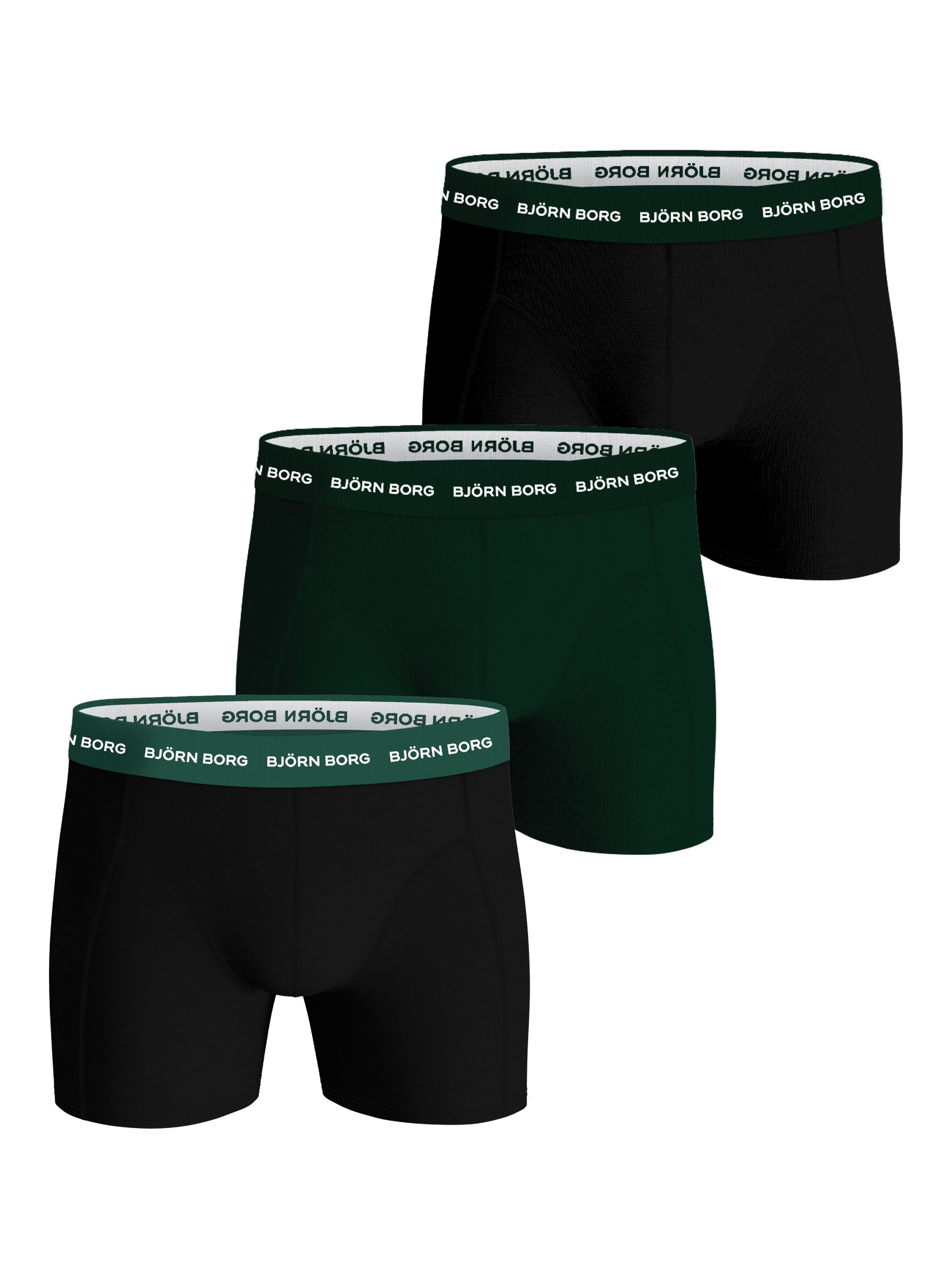 Björn Borg 3 Pack Cotton Stretch Boxers - Black/Green/Black