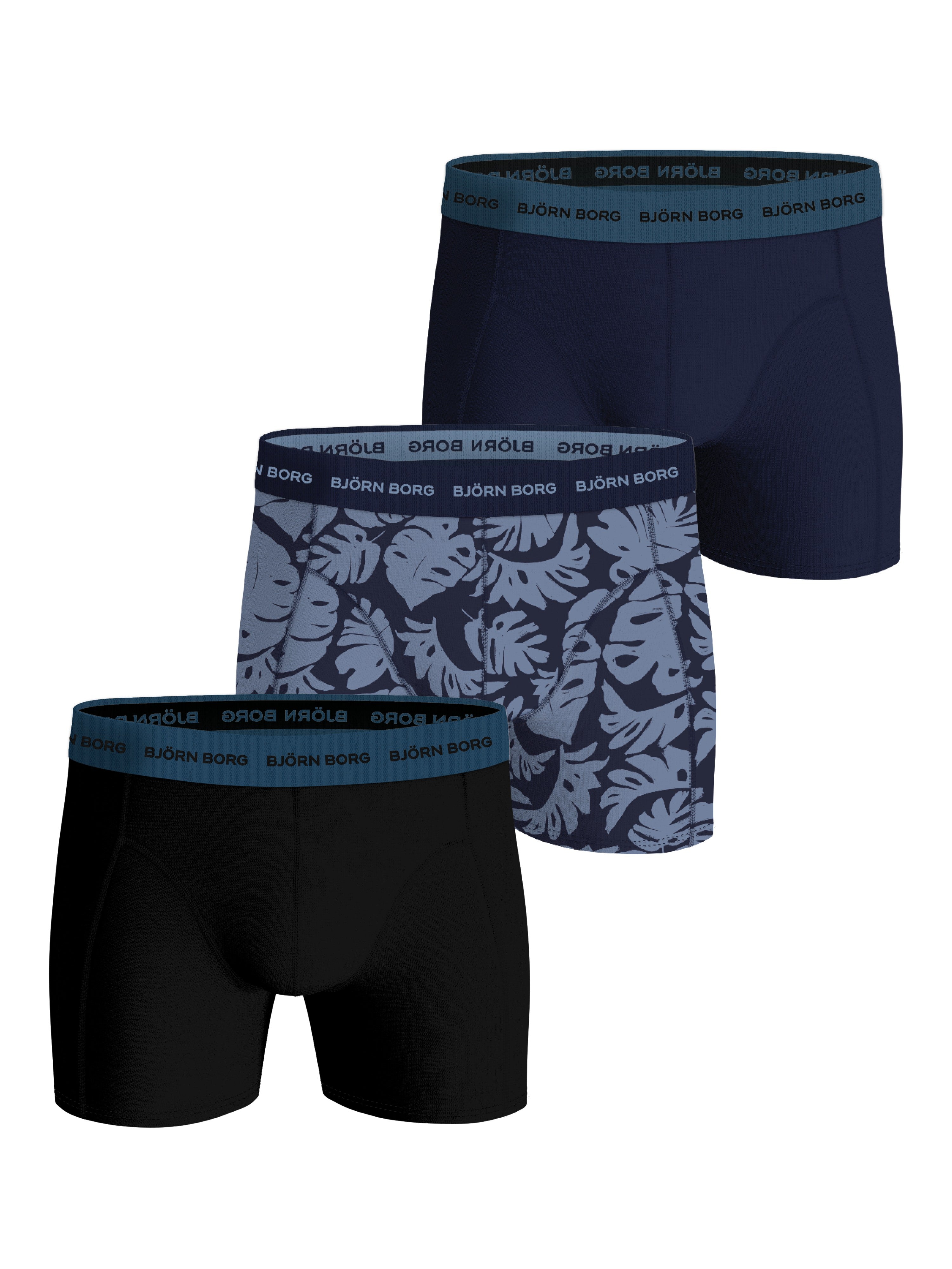 Björn Borg 3 Pack Cotton Stretch Boxers - Black/Blue/Blue Print