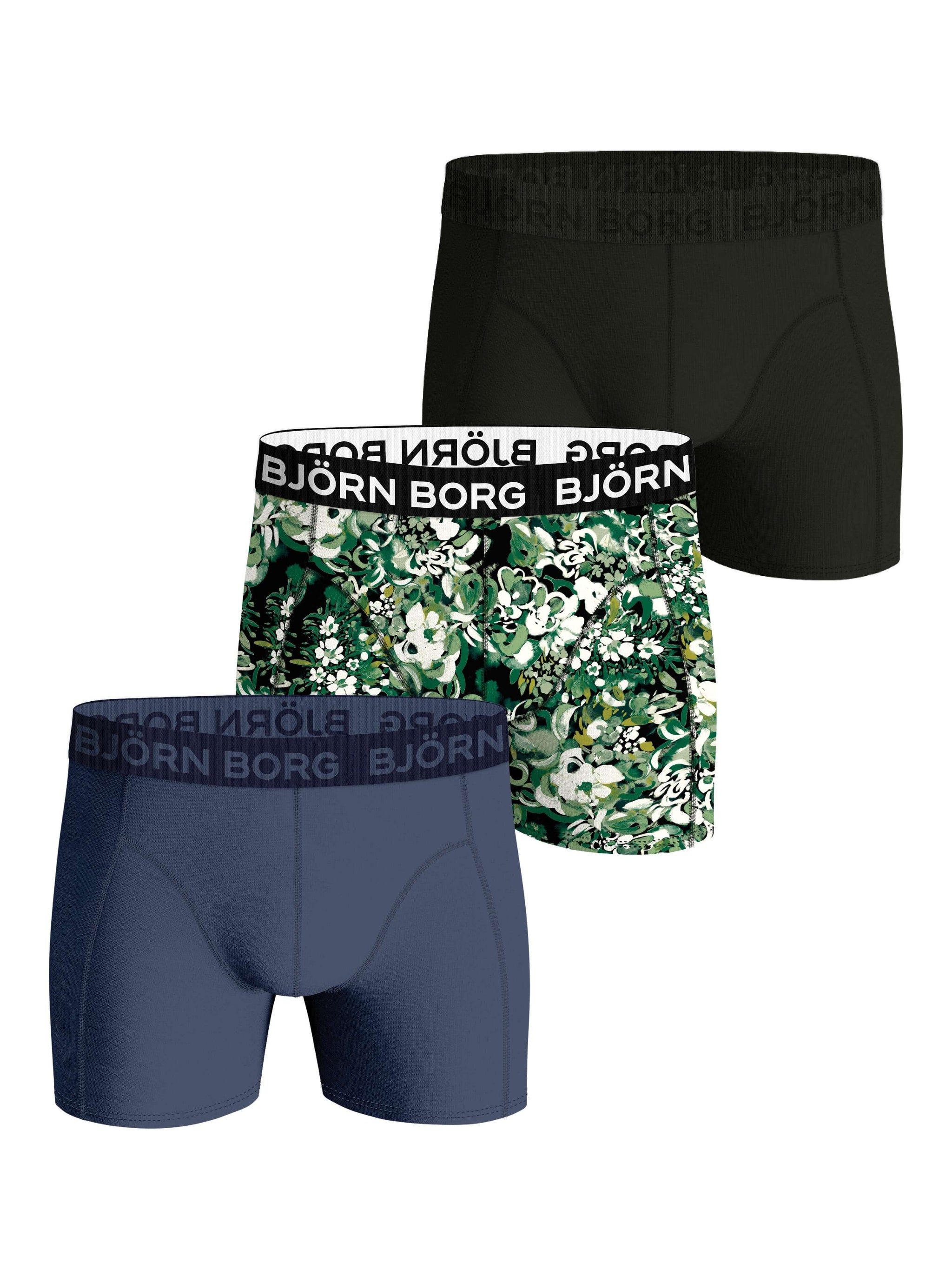 Bjorn Borg 3 Pack Cotton Stretch Boxers Blue Green Print Olive