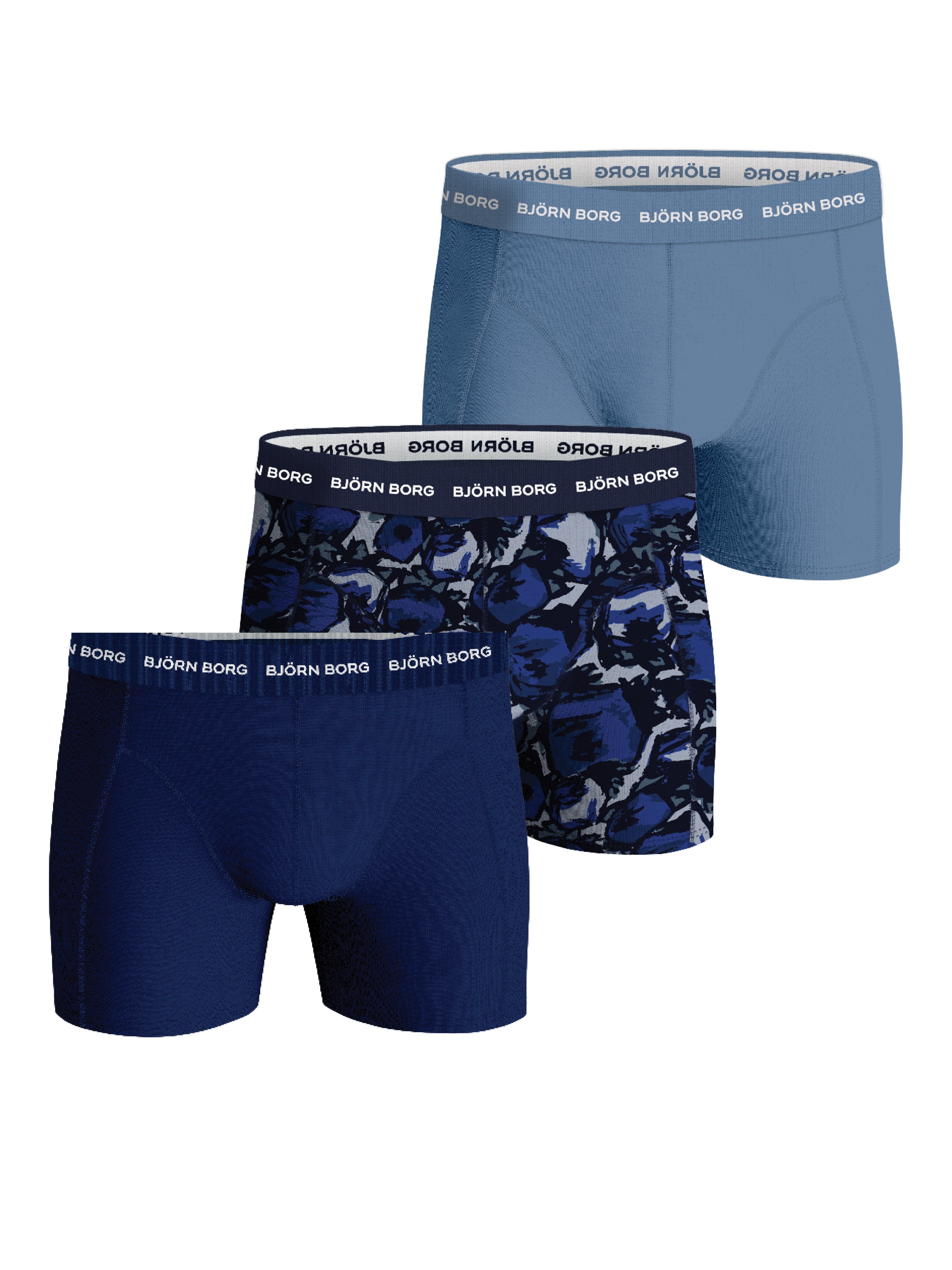 Björn Borg 3 Pack Cotton Stretch Boxers - Blue/Navy/Blue Print