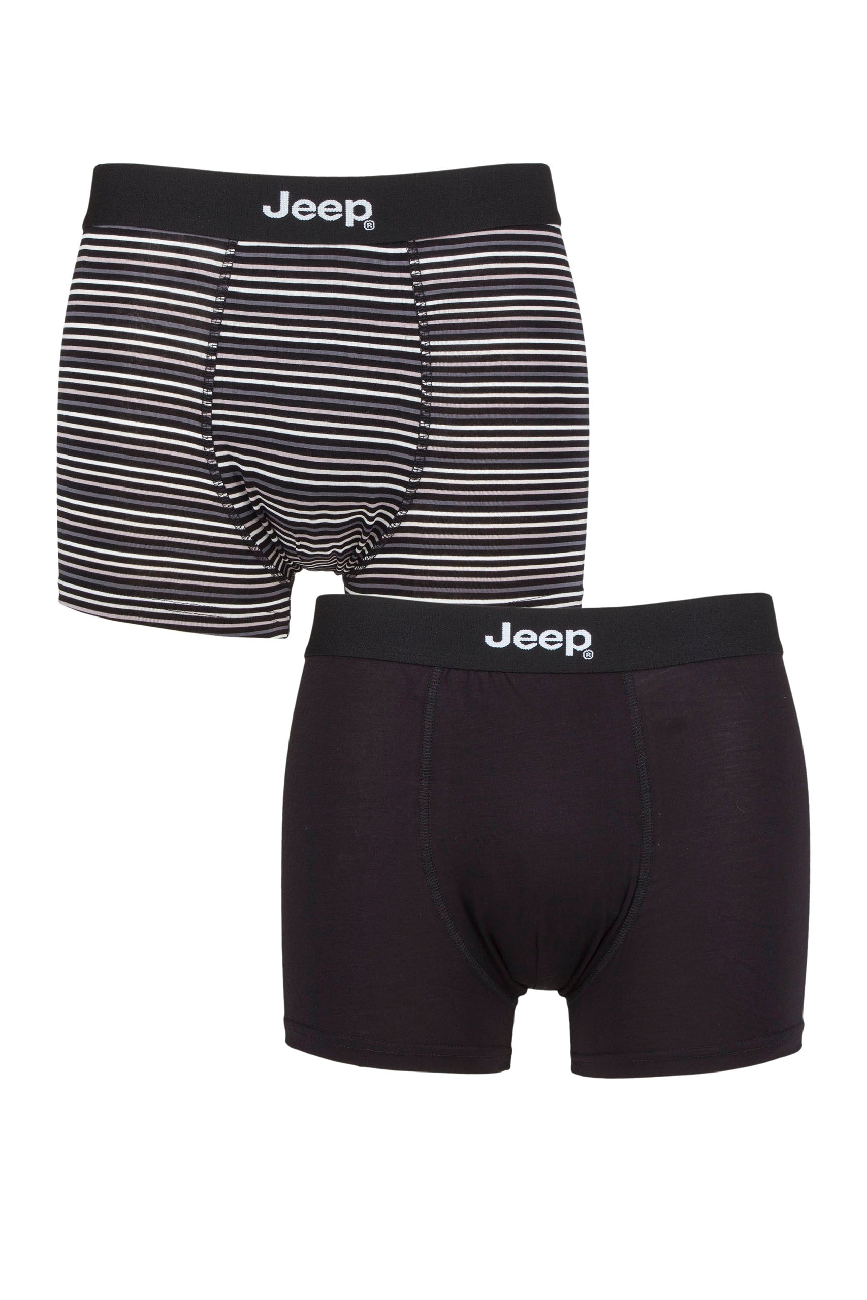 Jeep 2 Pack Men's Plain & Fine Stripes Fitted Bamboo Trunks