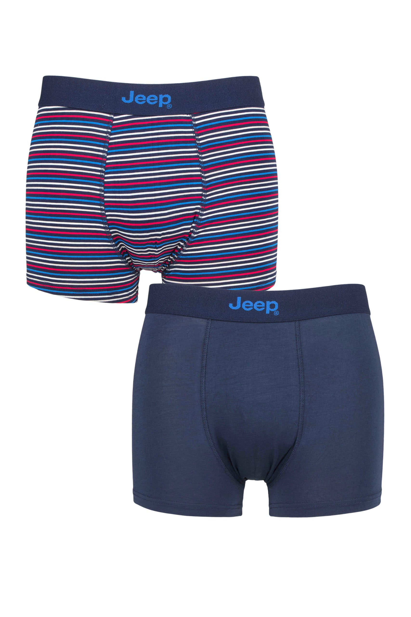 Jeep 2 Pack Men's Plain & Fine Stripes Fitted Bamboo Trunks