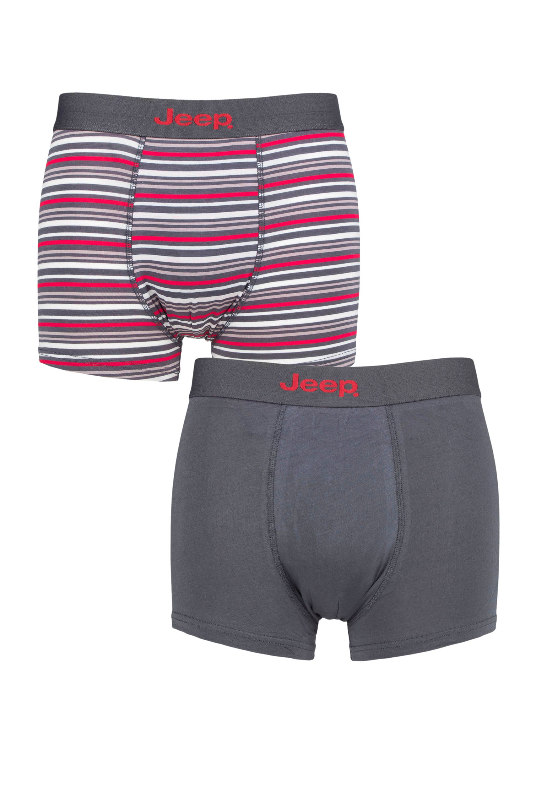 Jeep 2 Pack Men's Plain & Fine Stripes Fitted Bamboo Trunks