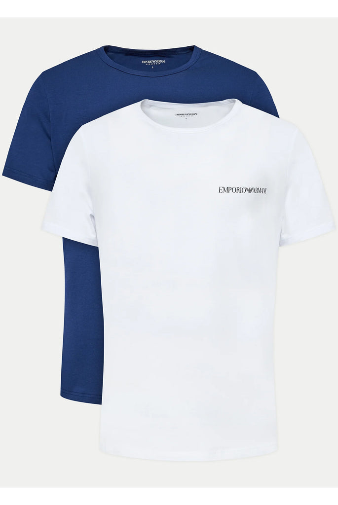 Emporio Armani 2 Pack Crew Neck Loungewear T-Shirt - White / Blue