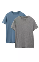 Emporio Armani 2 Pack Lounge Stretch-Cotton Crew T-Shirts - Blue / Grey