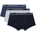 Emporio Armani 3 Pack Trunks Stretch Cotton - Blue/White Pattern