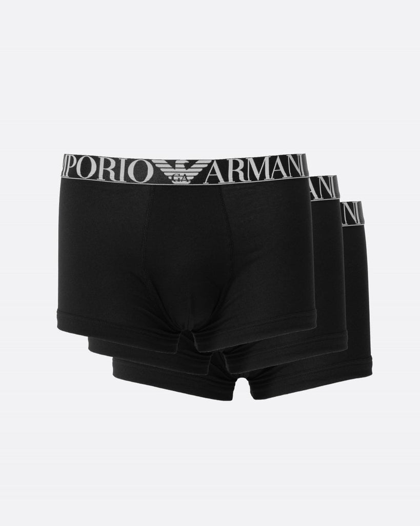 Emporio Armani 3 Pack Organic Cotton Trunks - Black