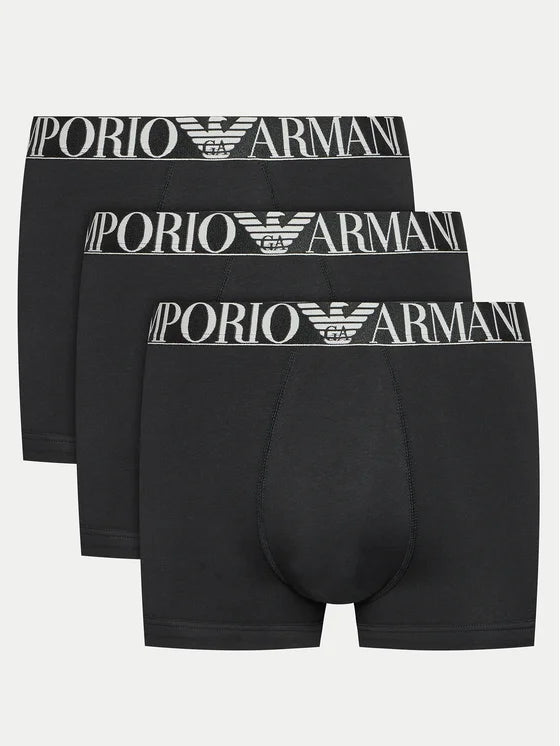 Emporio Armani 3 Pack Organic Cotton Trunks - Black