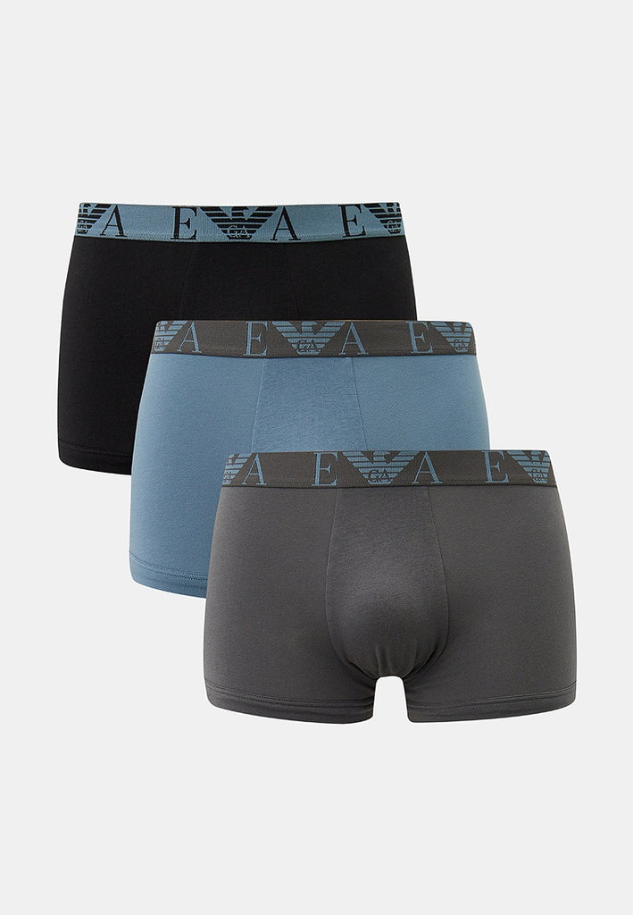 Emporio Armani 3 Pack Low Rise Trunks - Storm/Magnet/Black