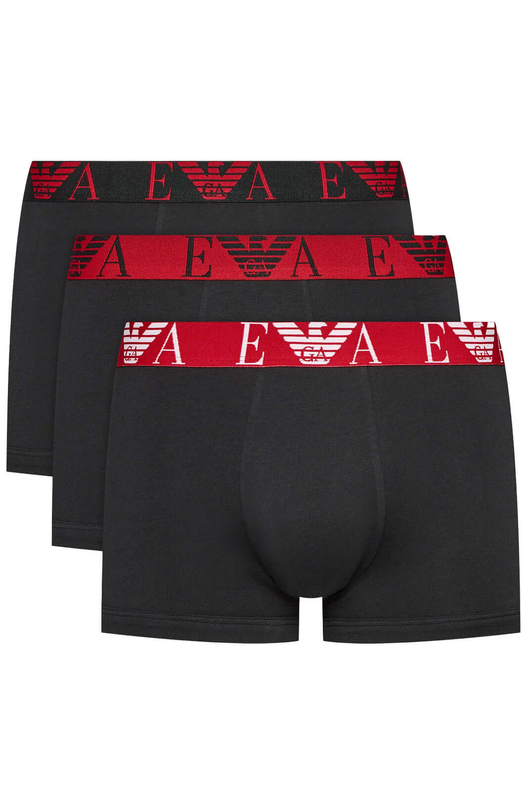 Emporio Armani 3 Pack Low Rise Trunks - Black, Red Waistbands