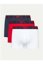 Emporio Armani 3 Pack Trunks - Red/ Marine / White