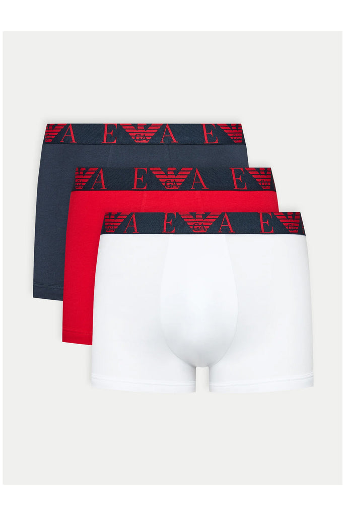 Emporio Armani 3 Pack Trunks - Red/ Marine / White