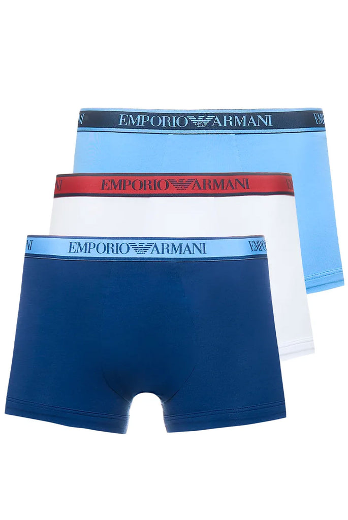 Emporio Armani 3 Pack Low Rise Trunks - White/Navy/Blue