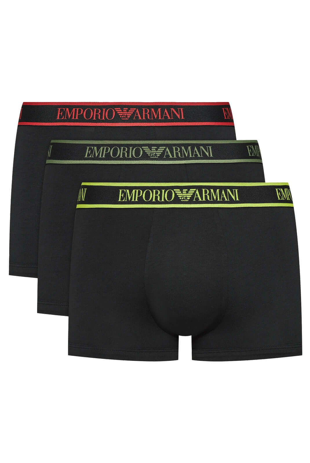 Emporio Armani 3 Pack Low Rise Trunks - Black With Coloured Logos