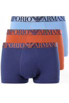 Emporio Armani 3 Pack Organic Cotton Trunks - Orange/Blue/Navy