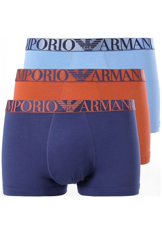 Emporio Armani 3 Pack Organic Cotton Trunks - Orange/Blue/Navy