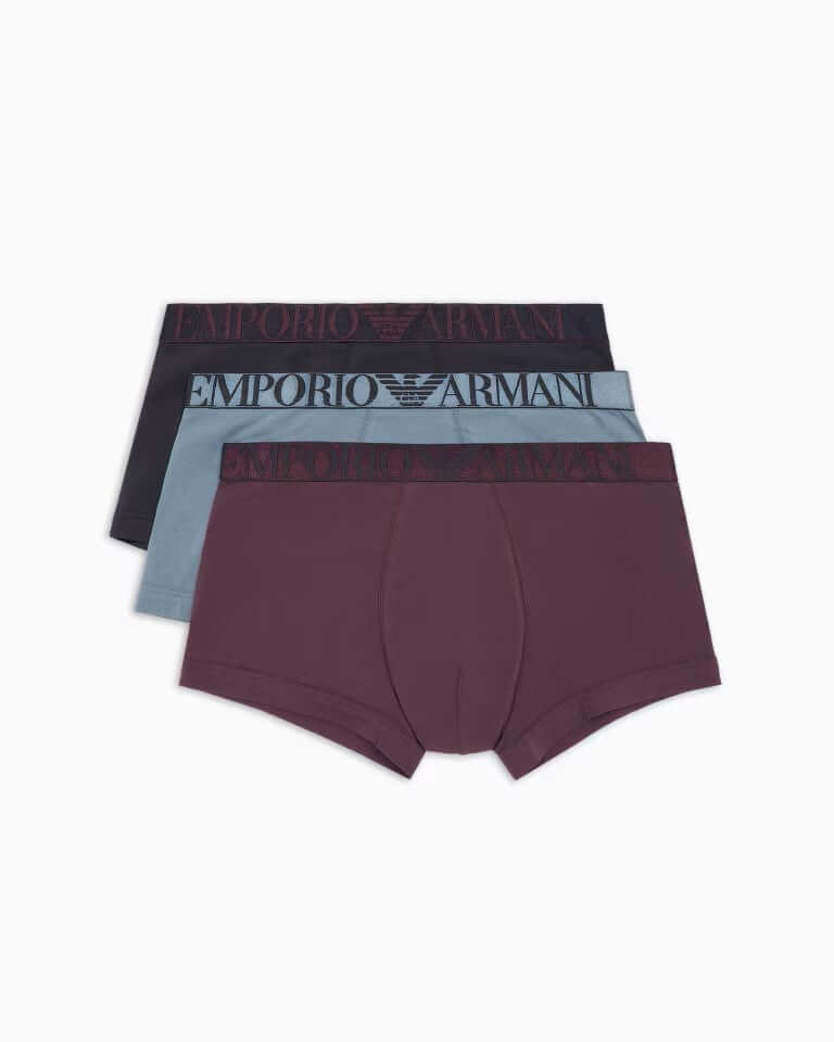 Emporio Armani 3 Pack ASV Shiny Logoband Organic Cotton Trunks - Multicoloured