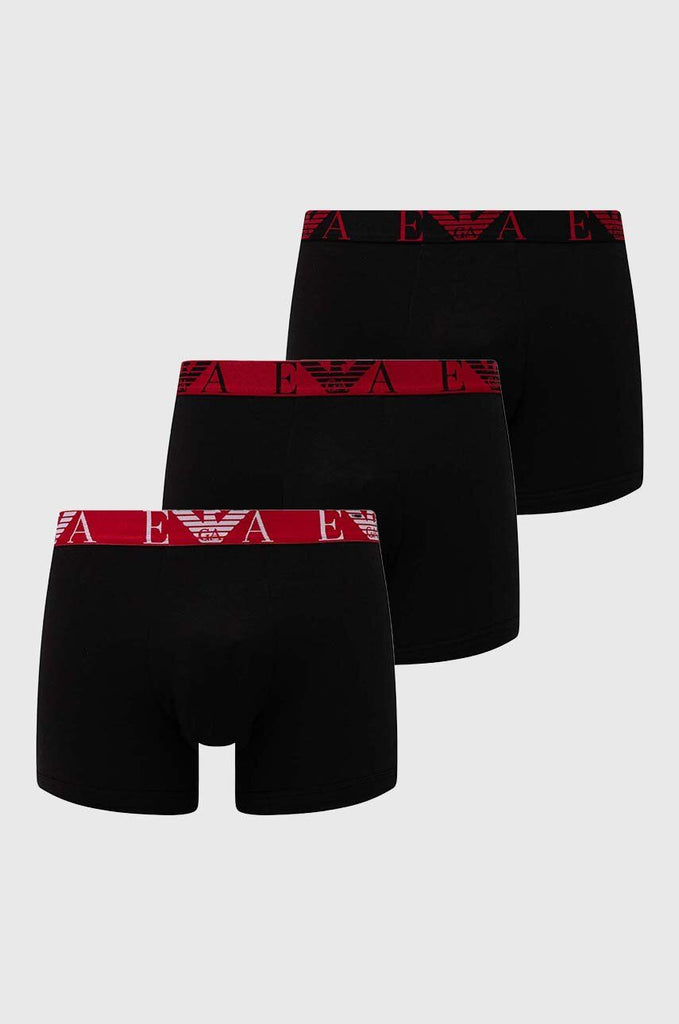 Emporio Armani 3 Pack Boxer Briefs - Black, Red Waistbands