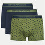 Emporio Armani 3 Pack Trunks Stretch Cotton - Blue / Green Pattern / Blue