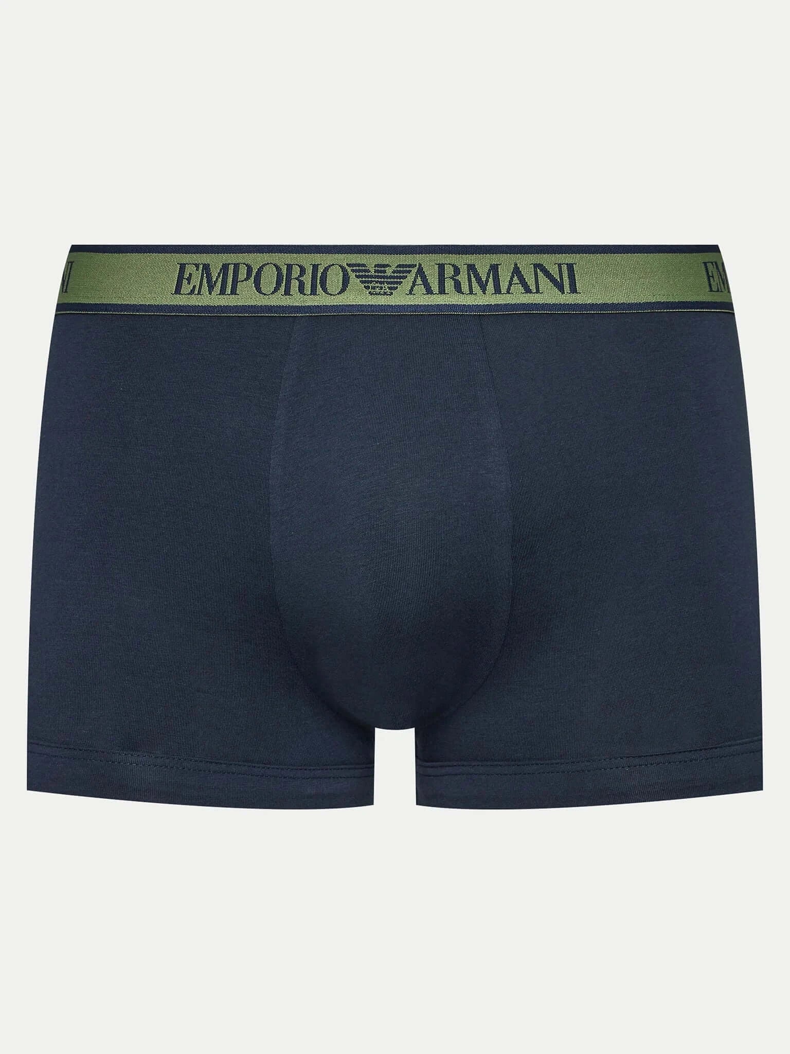 Emporio Armani 3 Pack Trunks Stretch Cotton - Blue / Green Pattern / Blue