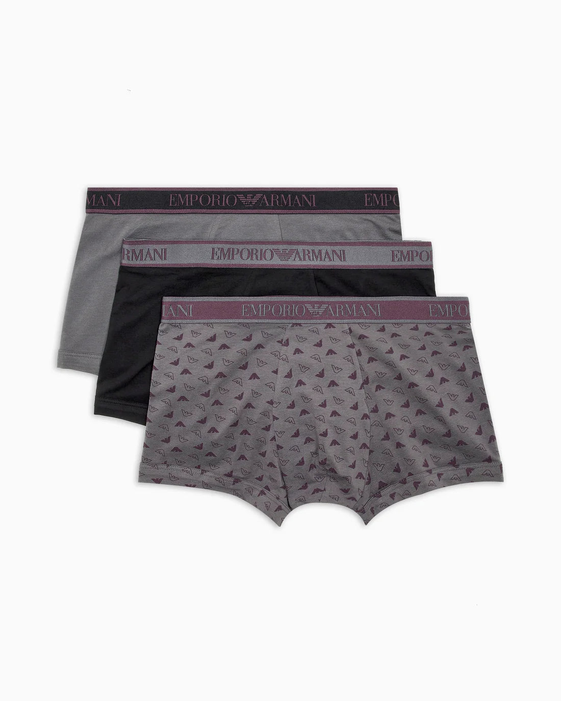 Emporio Armani 3 Pack Trunks Stretch Cotton - Grey / Black / Print