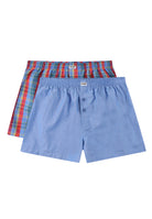 Wrangler Pure Cotton 2 Pack Woven Boxers - Red Checks / Chambray Blue