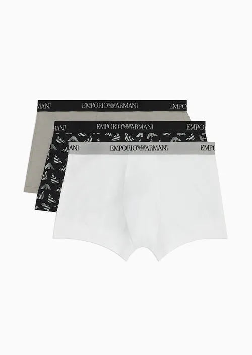 Emporio Armani 3 pack Pure Cotton Boxer Trunks - Black/Grey/White