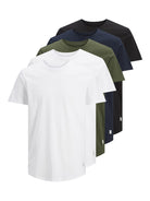 Jack & Jones 5 Pack JJENOA 100% Cotton Crew Neck T-Shirts - White/Navy/Black/Olive