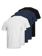 Jack & Jones 5 Pack JJEORGANIC 100% Cotton Crew Neck T-Shirts - White/Navy/Black