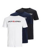 Jack & Jones 3 Pack JJECORP Crew Neck T-Shirts - White/Navy/Black