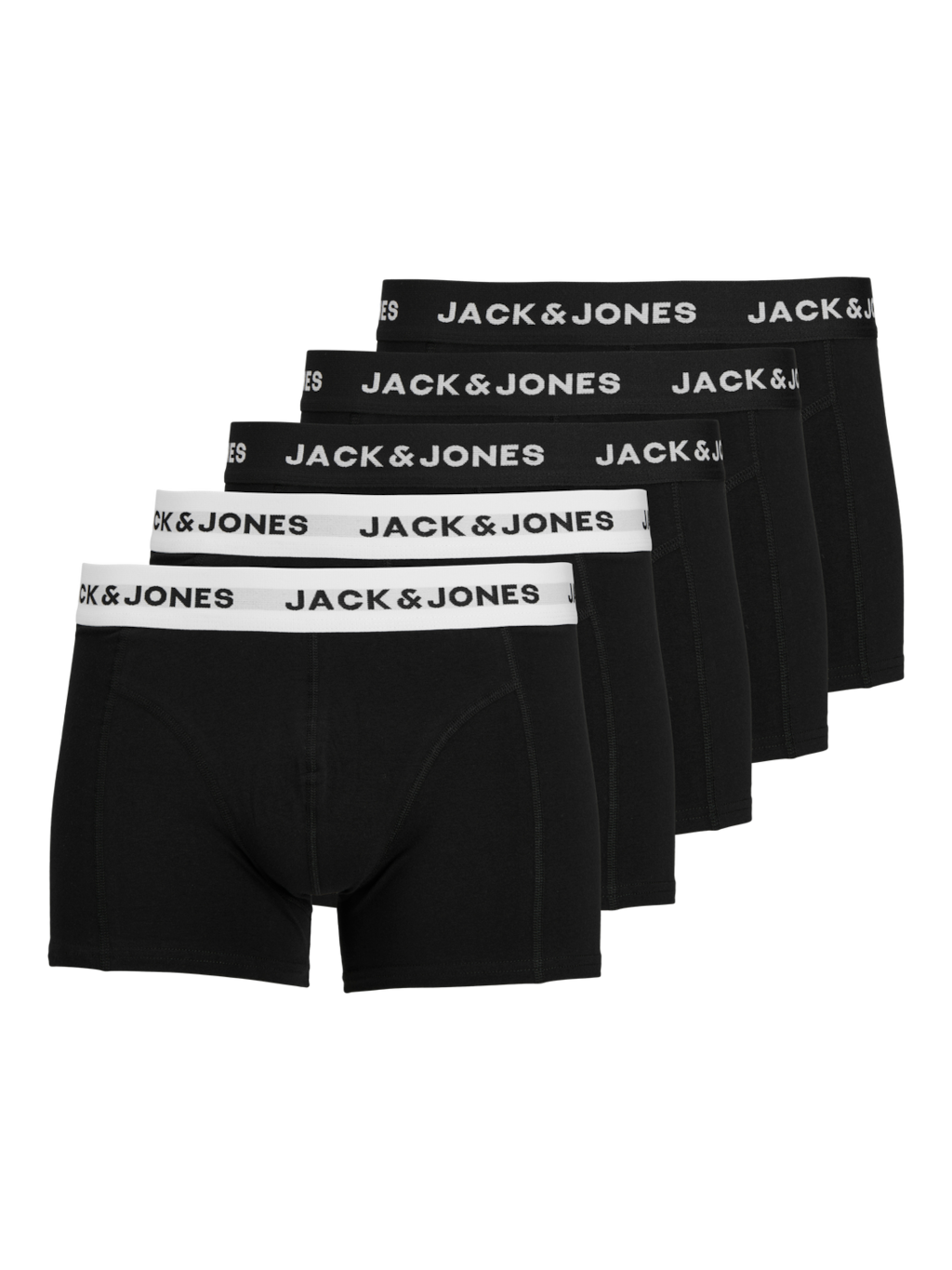 Jack & Jones Jacsolid Trunks 5 Pack Cotton Stretch Boxers - Black (Black and white wb)