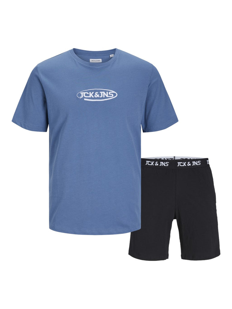 Jack & Jones Jacoliver Shorts Lounge Set - Coronet Blue Tee / Black shorts