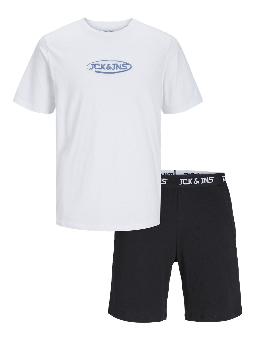 Jack & Jones Jacoliver Shorts Lounge Set - White Tee / Black shorts