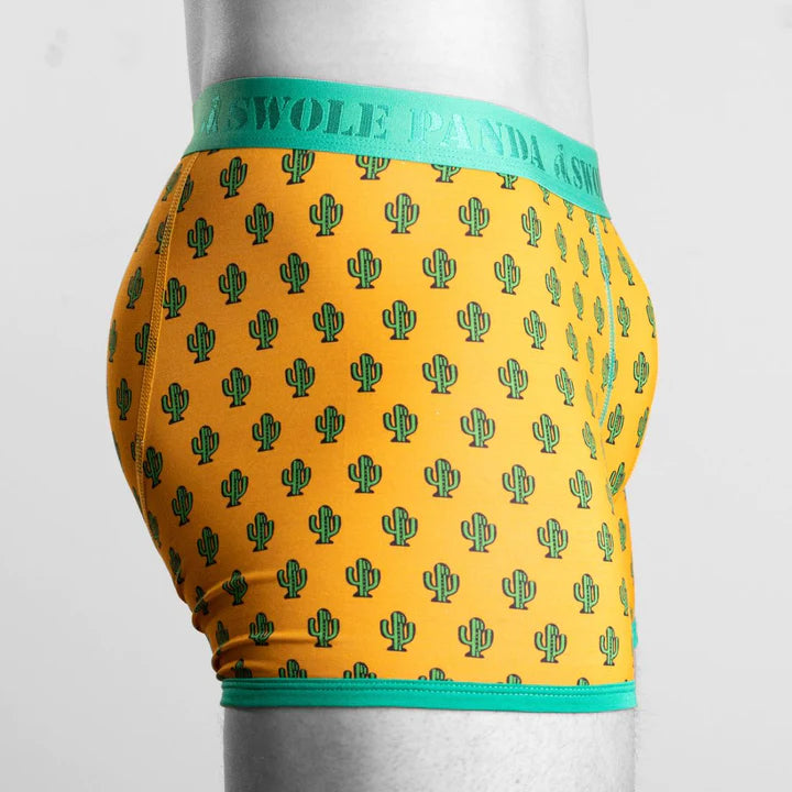 Swole Panda Cactus Bamboo Boxers 1 Pack Trunks - Yellow With Green Band