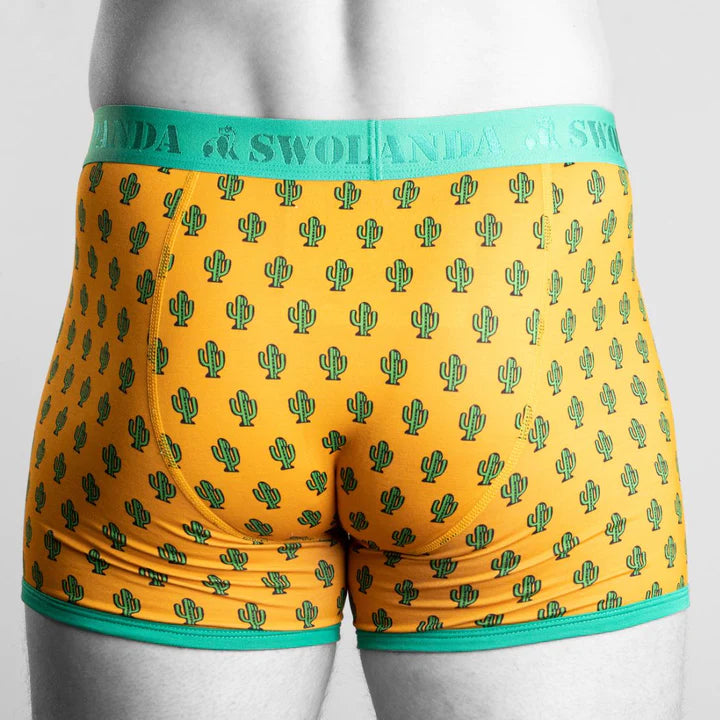 Swole Panda Cactus Bamboo Boxers 1 Pack Trunks - Yellow With Green Band