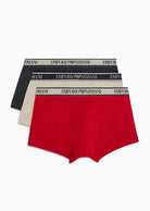 Emporio Armani 3 Pack Low Rise Trunks with core logo - Black/Beige/Red