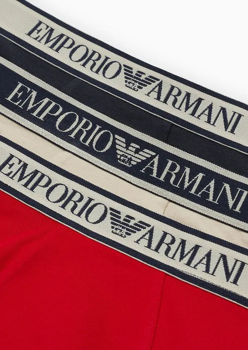 Emporio Armani 3 Pack Low Rise Trunks with core logo - Black/Beige/Red