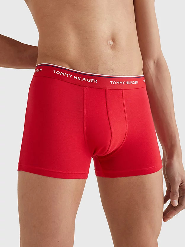 Tommy Hilfiger 3 Pack Premium Essentials Trunks - White/Tango Red/Peacoat