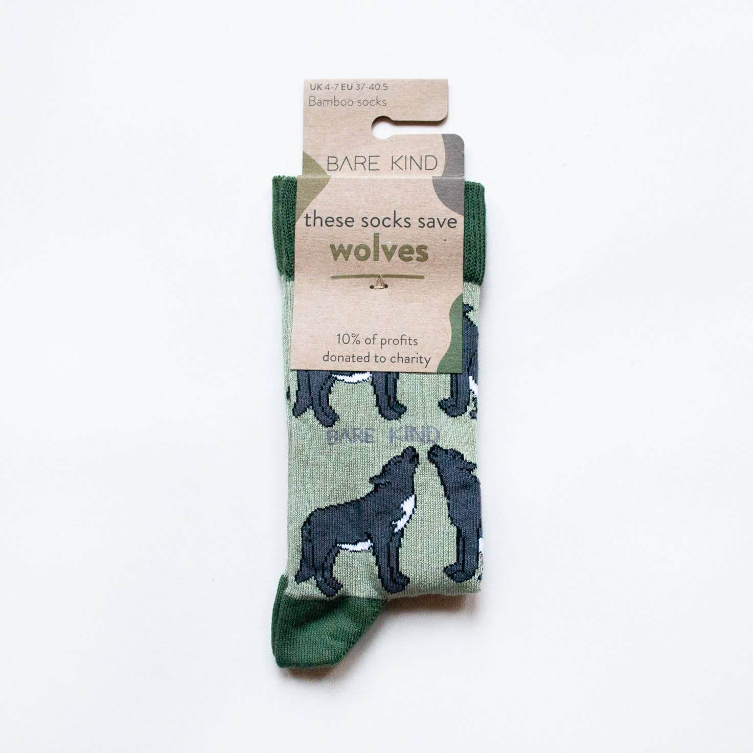 Bare Kind Socks - Save The Wolves Bamboo Socks | Light Green