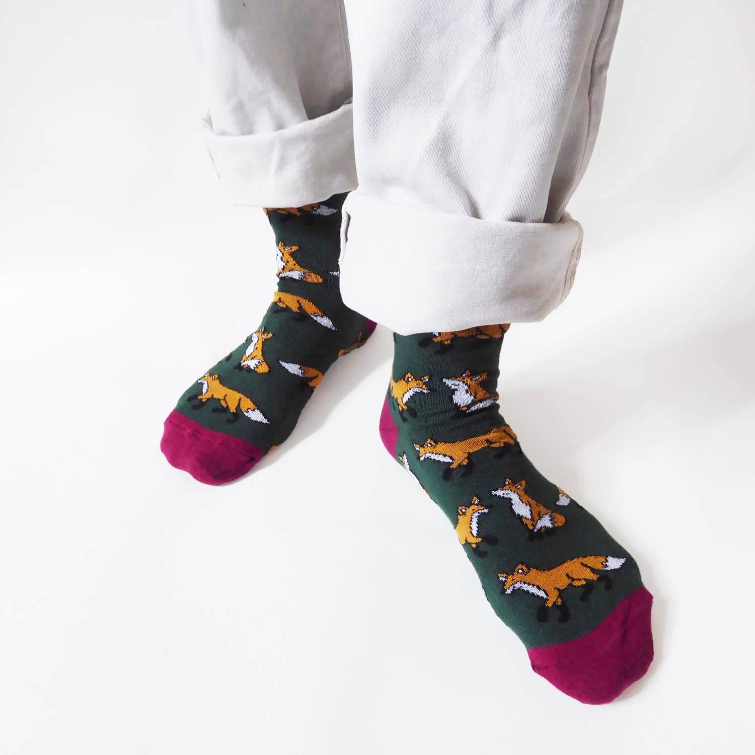 Bare Kind Socks - Save The Foxes Bamboo Socks, Green