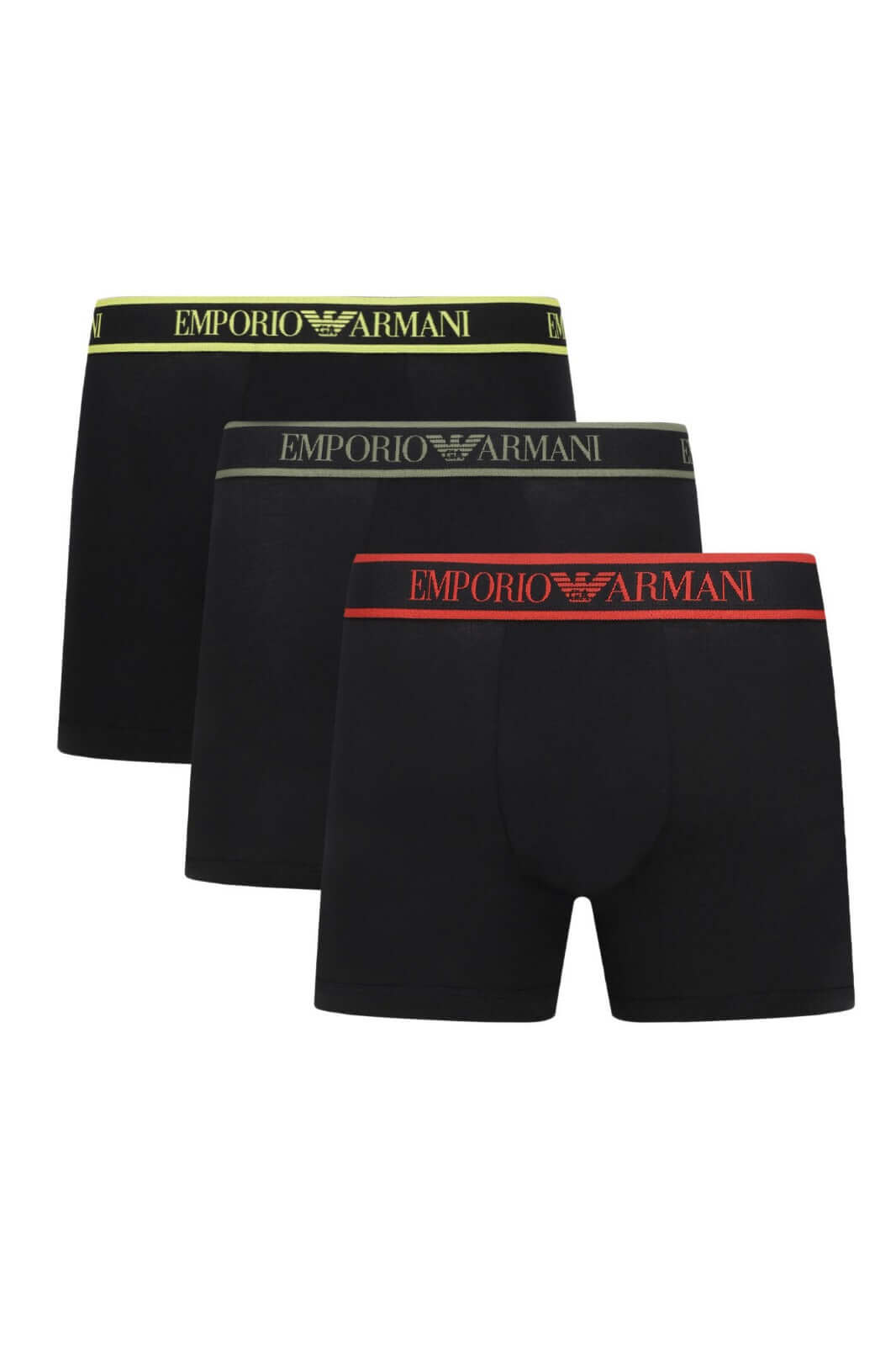 Emporio Armani 3 Pack Boxer Briefs - Black, Multi Coloured Waistbands