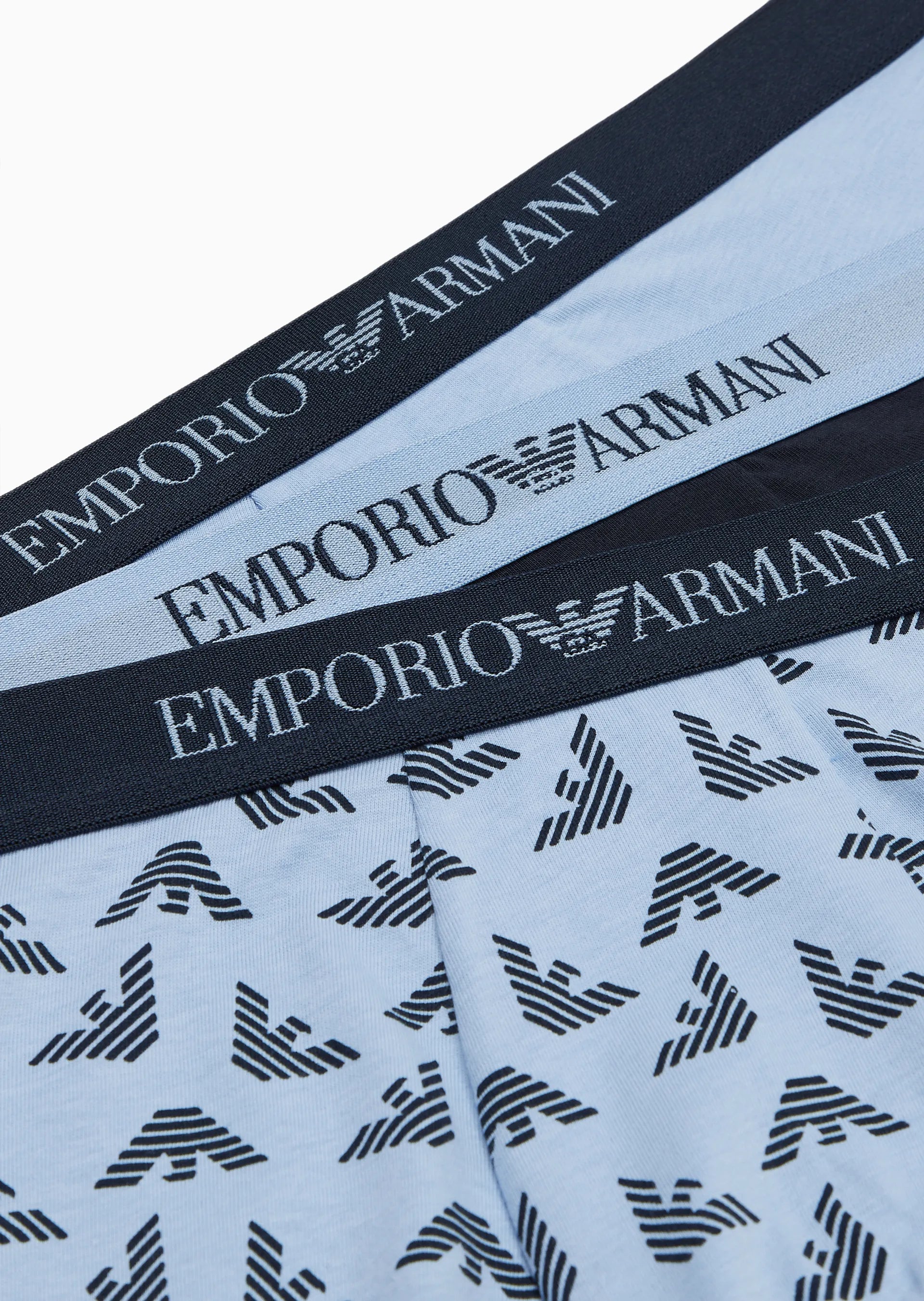 Emporio Armani 3 pack Pure Cotton Low Rise Trunks - Navy, Blue All Over Logo