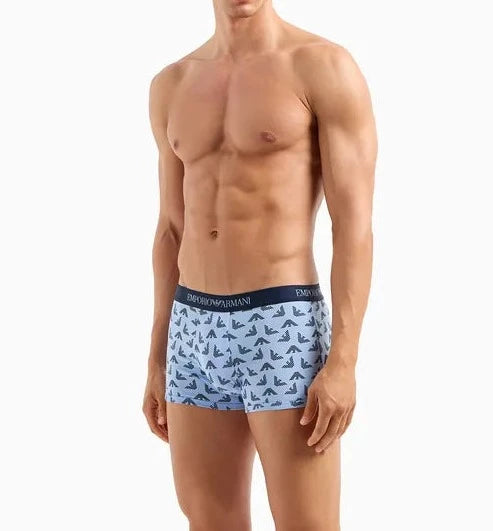 Emporio Armani 3 pack Pure Cotton Low Rise Trunks - Navy, Blue All Over Logo