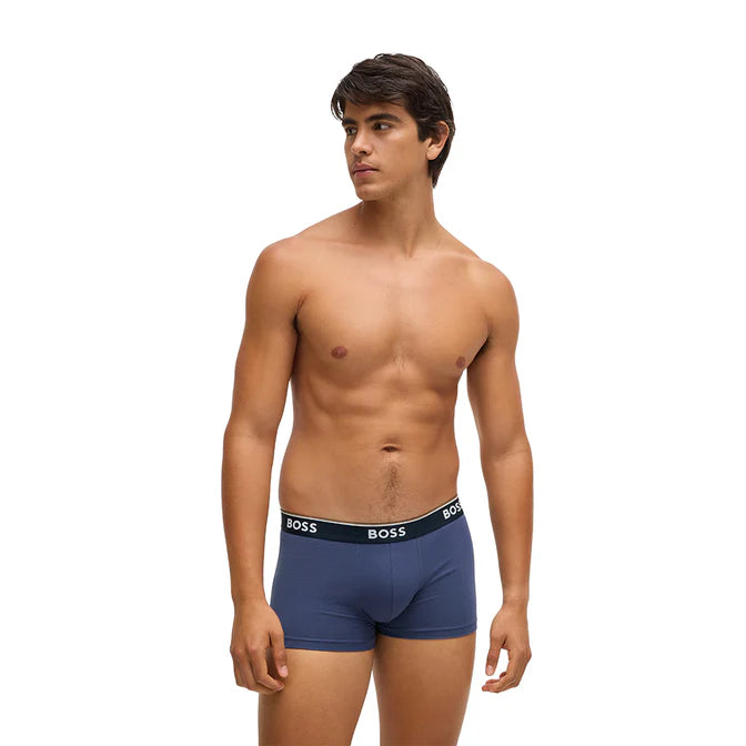 Boss 3 Pack of Stretch-Cotton Power Boxer Trunks - Blue/Navy/Red