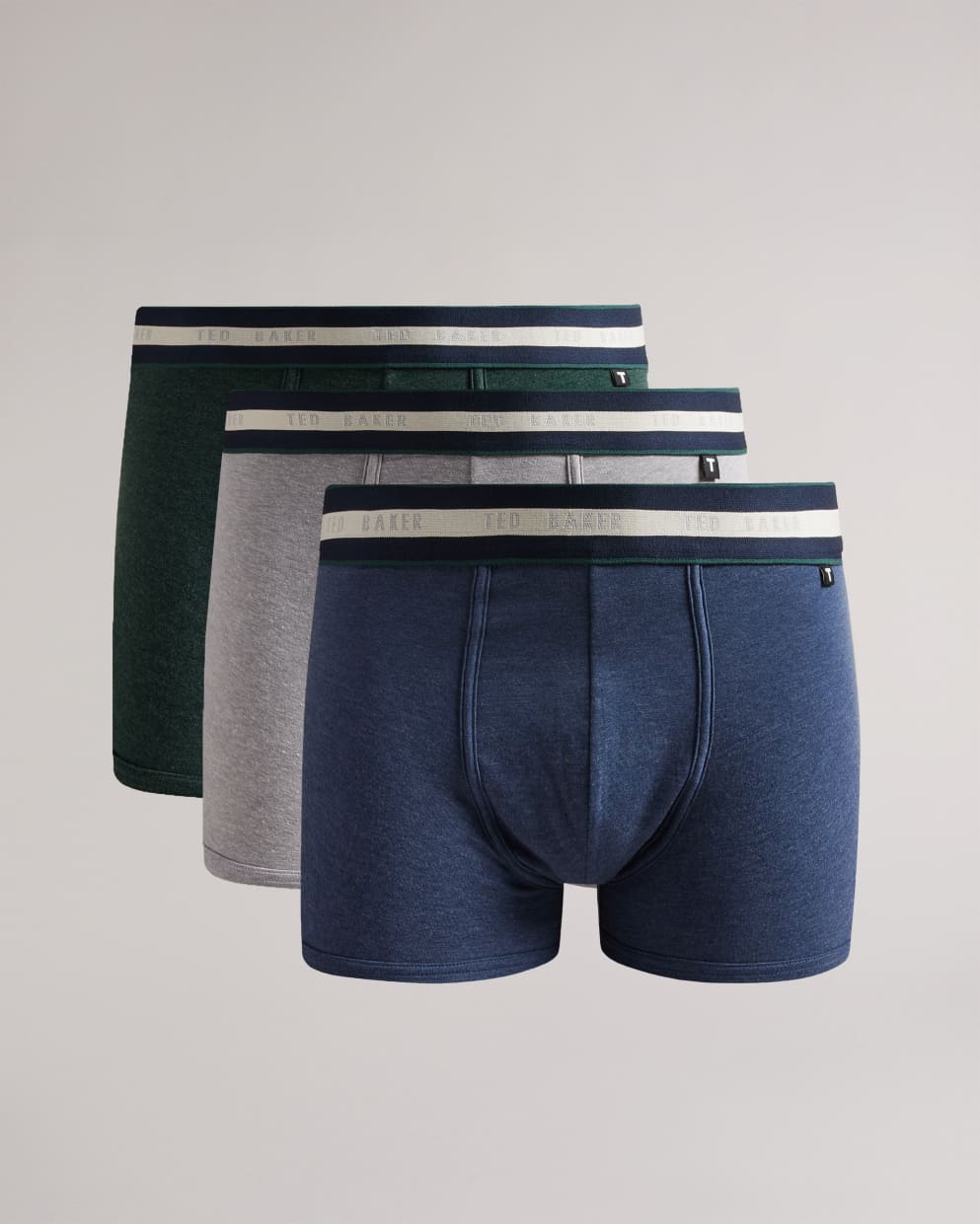 Ted Baker 3 Pack Cotton Stretch Trunks - Dark Denim/Grey/Scarab