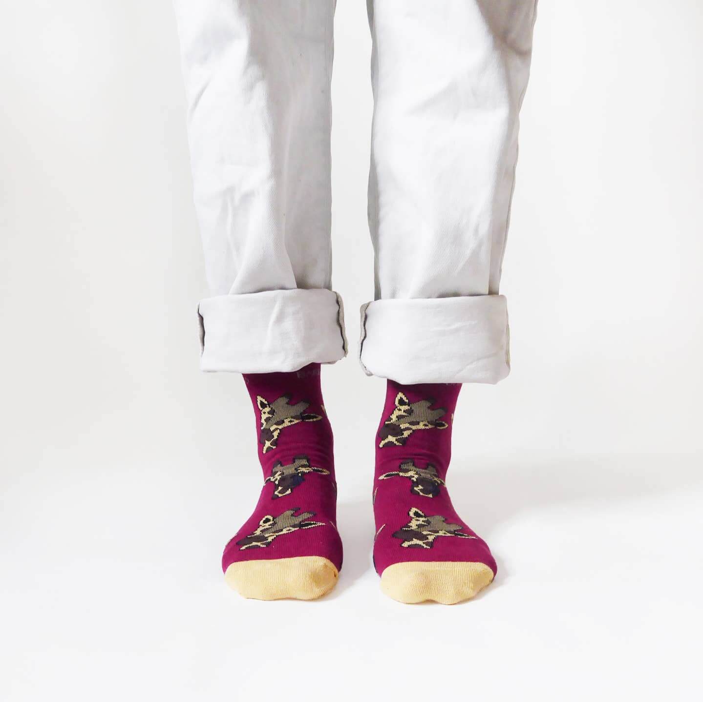 Bare Kind Socks - Save The Giraffe Bamboo Socks, Maroon