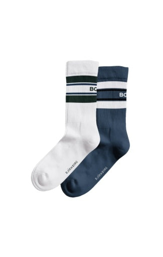 Bjorn Borg Core Cotton Crew Socks 2 pack - Blue/White